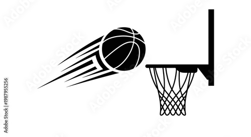 Slam Dunk: Dynamic illustration of a basketball soaring through the air towards the hoop, epitomizing the thrill and skill of the sport. 