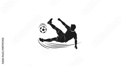 Soccer player silhouette: A dynamic silhouette of a soccer player executing a powerful kick, the ball soaring through the air, embodying action, skill, and the spirit of sportsmanship.