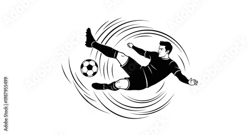 Dynamic Goal: Capturing the intense action and power of a soccer player mid-air, executing a powerful bicycle kick, aiming to score a goal. Emphasizing the grace and athleticism of the sport.