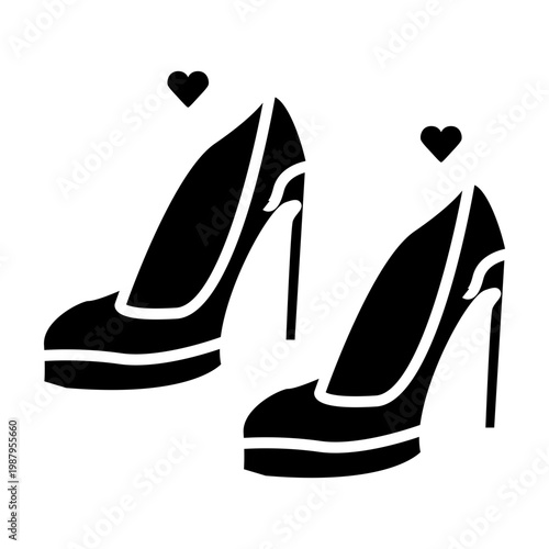 black and white bridal shoes for wedding event glyph solid style icon vector illustration