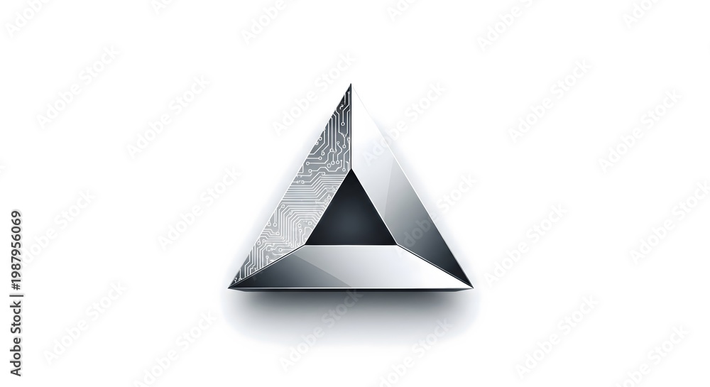Fototapeta premium Silver triangular prism with circuit board pattern.