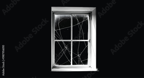 Broken Window Pane on Black Background