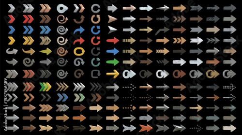 100 Arrow Icons Set, Vector Arrows, Directional Symbols, Navigation Elements