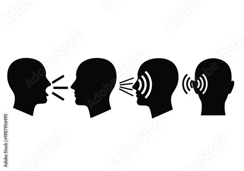 Visual representation of communication methods from speaking to wireless audio transmission