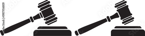 Judge's gavel and sound block silhouette vector icon set representing law justice auction legal concepts on white background authority judgment judicial fairness decision legislation