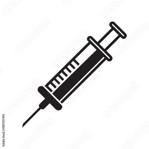 Medical syringe with needle for injections and vaccinations  simple black icon on white background