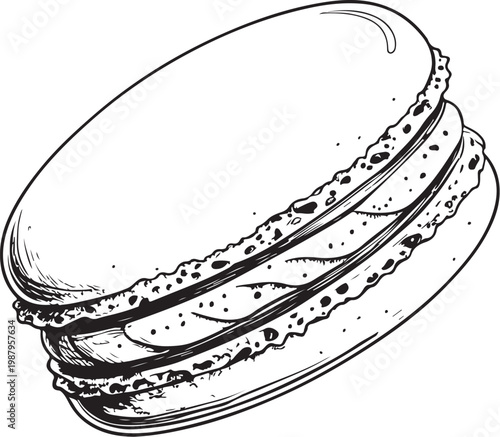 Macaroon Hand-drawn Sketch Drawing Vector Illustration, Line Linear Symbol Black and White Engraving, Isolated