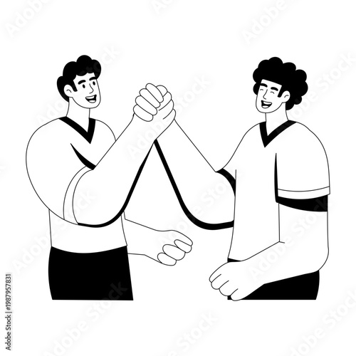 A glyph style illustration showing characters doing handshake 
