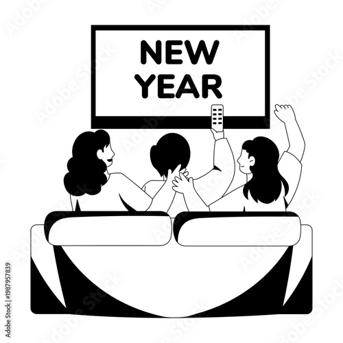 A glyph style illustration showing characters enjoying family time
