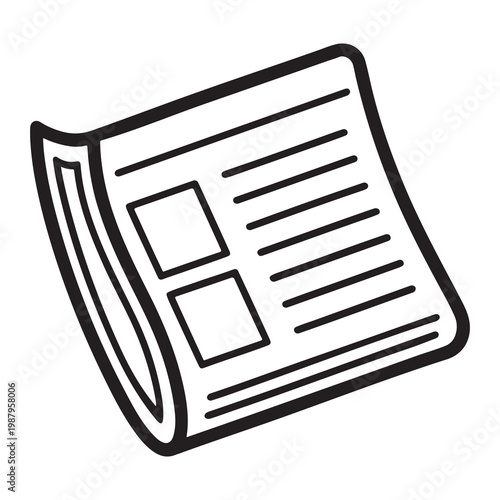 Newspaper icon with lines and squares on transparent background for design and editorial use
