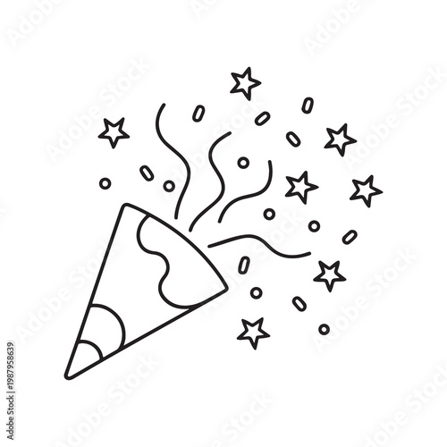 Party popper with stars and confetti  celebration icon  festive symbol isolated on white background