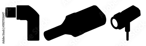 Solid black icon, white background: API connection plug and socket set with simple line art design featuring outline, illustration, graphic elements with clean design and vector art