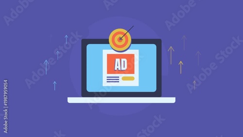 Programmatic advertising framework visualization, precision audience targeting algorithm, digital campaign upward trending KPIs.