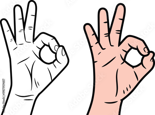 Two hands showing the ok gesture in outline and color with body part agreement approval communication positive hand symbol illustration