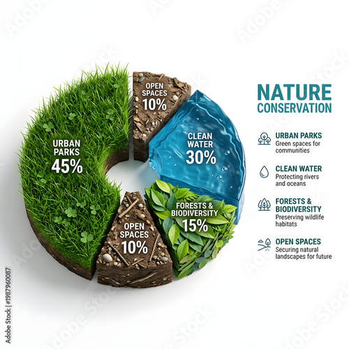 Nature Themed Pie Chart Infographic with Sustainability Data Visualization