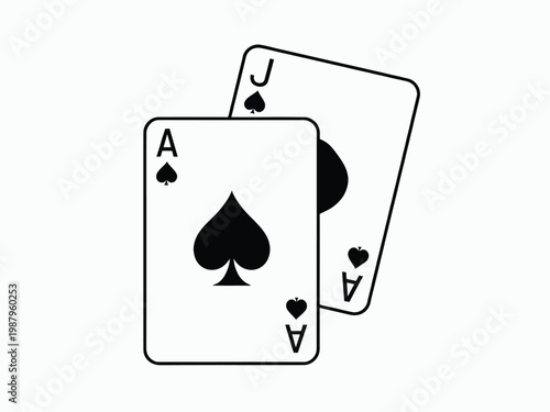 Playing cards ace and jack of spades with gambling illustration card game