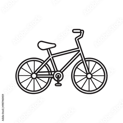 Simple black line drawing of a bicycle with two wheels and a seat  a popular mode of transportation