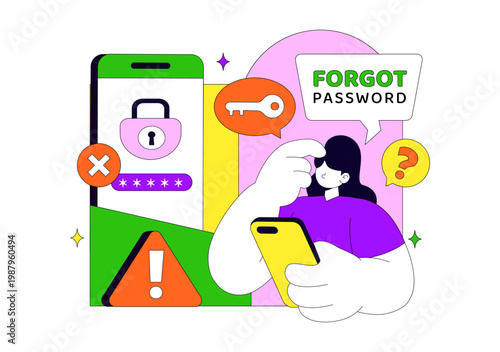 Forgot Password Vector Illustration Account Recovery Concept With Mobile Login Security Lock Verification Code and User Authentication Design
