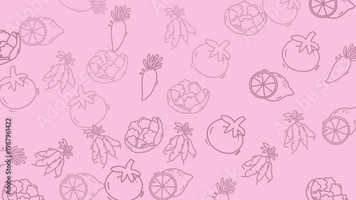 Video Preview Of Pink Fruit And Vegetable Doodle Pattern.