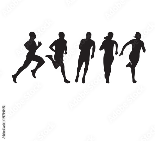 Dynamic silhouettes of diverse athletes in motion, capturing the energy and spirit of competition, fitness, and active lifestyle pursuits with vibrant energy