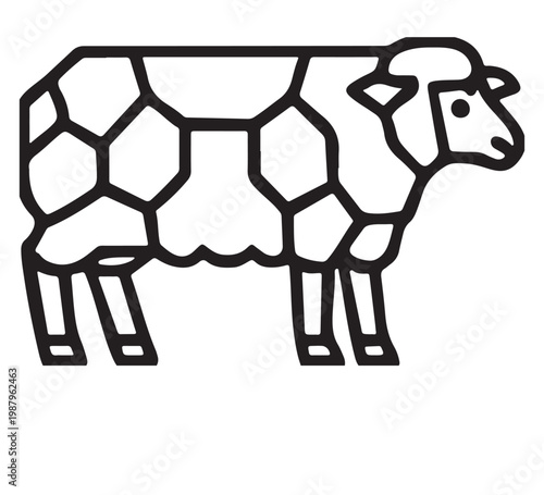 Geometric sheep icon. Modern stylized vector illustration of a farm animal with a polygonal body pattern. Ideal for agriculture, livestock, and animal branding