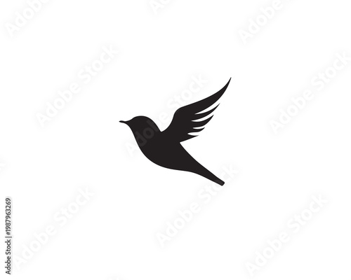 Flying bird silhouette isolated on white background.