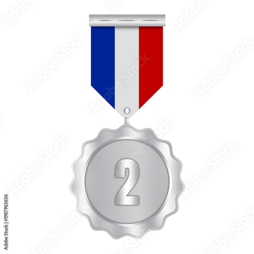 Luxury Silver Number 2 Medal with Ribbon on Transparent Background – Second Place Winner Award Badge for School Graduation, Sports and Corporate Awards, Certficate Seal, Achievement Medal Clip Art 