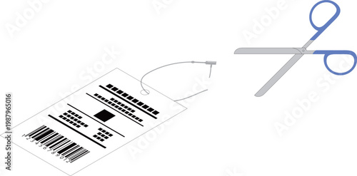 商品タグのプラスチックの留め具を切るイラスト
