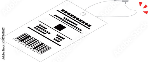 商品タグのプラスチックの留め具が切れず、伸びているイラスト