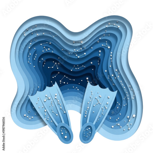 Wallpaper Mural Paper cut ocean waves with constellation stars and swimming fins Torontodigital.ca