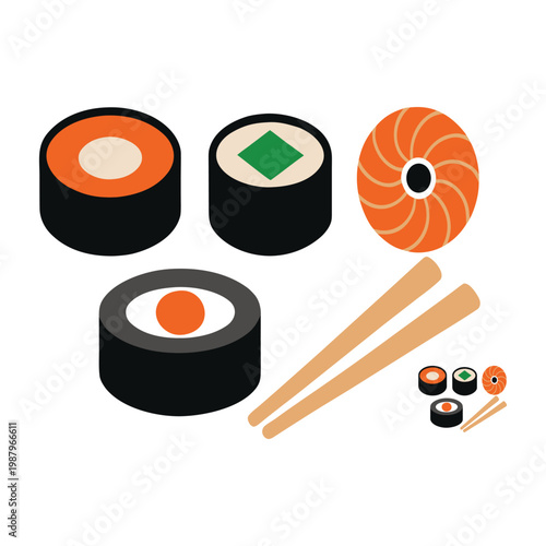 Sushi rolls and nigiri japanese food collection