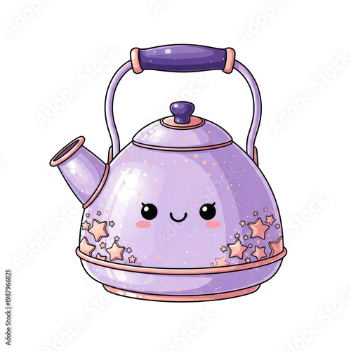 Wallpaper Mural Cute purple teapot with happy face and stars cartoon illustration Torontodigital.ca