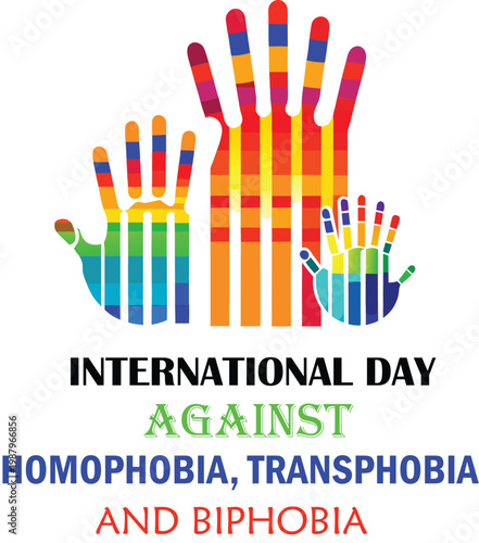 A rainbow heart with text commemorating the international day against homophobia and transphobia