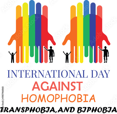 Colorful hands united in solidarity for international day against homophobia and biphobia