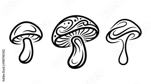 Stylized Black and White Mushroom Set
