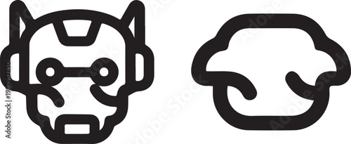 Futuristic Cyborg Head and Robot Face Outline Icons Set