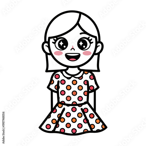 Cartoon girl with happy facial expression.