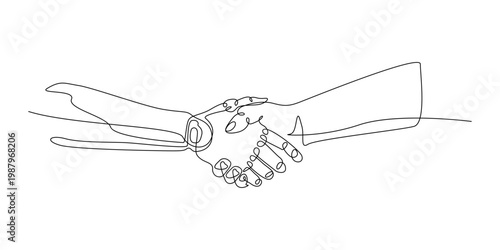 AI robot and human handshake collaboration vector illustration