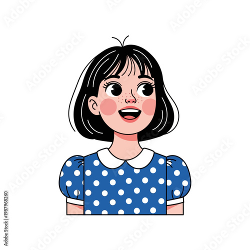 Smiling little girl with dark hair.