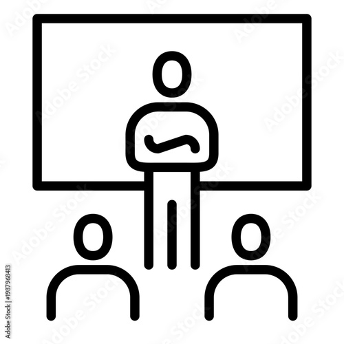 Coaching Icon Line Vector Illustration, People, Whiteboard, Flipchart