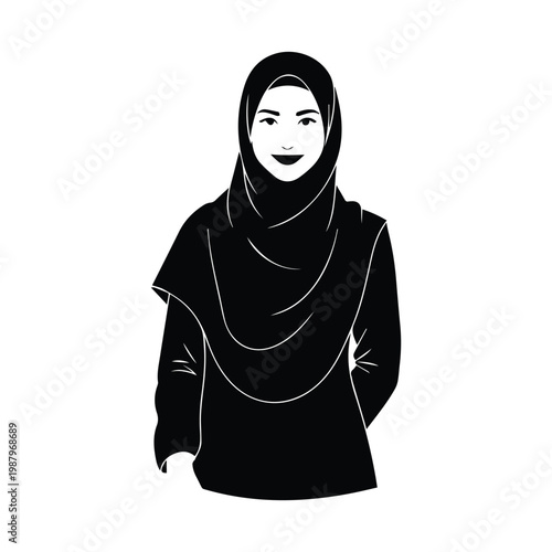 Happy woman in hijab smiling portrait vector illustration icon