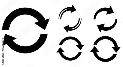 Collection of black circular refresh arrows for digital interface design use