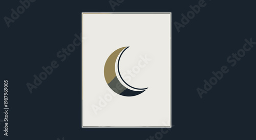 Modern Abstract Geometric Crescent Moon Illustration with Minimalist Design and Earthy Tones on a Light Background