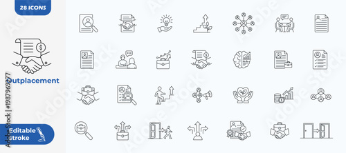 Outplacement icon set, Editable line icons, Editable stroke icon, Vector illustration.
