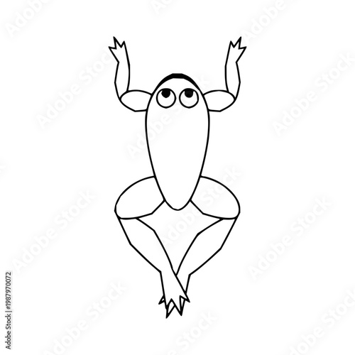 Simple and cute black and white illustration of a frog looking upwards with its limbs extended, perfect for nature and animal-themed designs