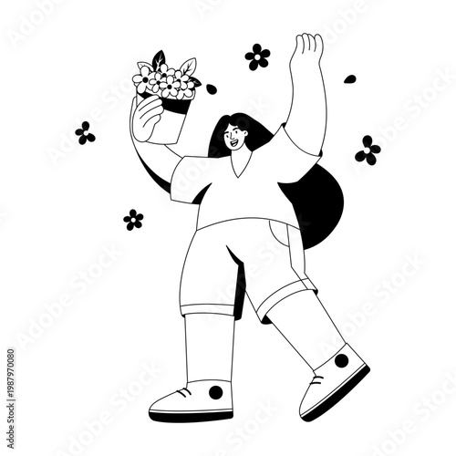 A glyph style illustration representing tossing flowers gesture
