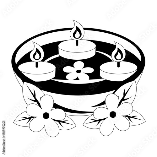 A glyph style illustration showing floating candles 
