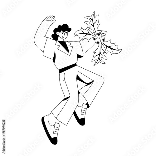 A glyph style illustration depicting mistletoe decoration 
