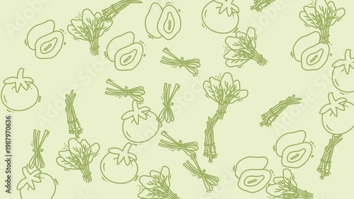 Video of hand drawn vegetable sketch sequence in soft green tones.