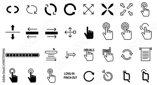 Set of black digital gesture icons for mobile touch screen interfaces